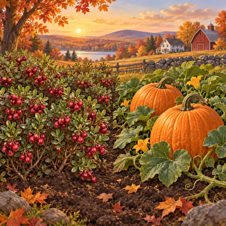 Editorial concept illustration contrasting repeat cranberry clusters with a single large pumpkin; not a game screenshot